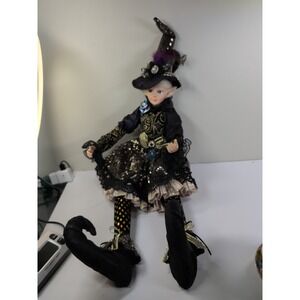16"‎ Halloween Elf Shelf Sitter Doll Mantel Decor Black & Gold Nicole Miller